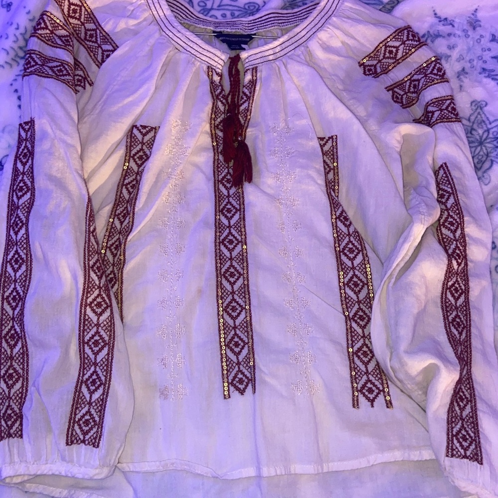 Embroidered Boho American Eagle Blouse